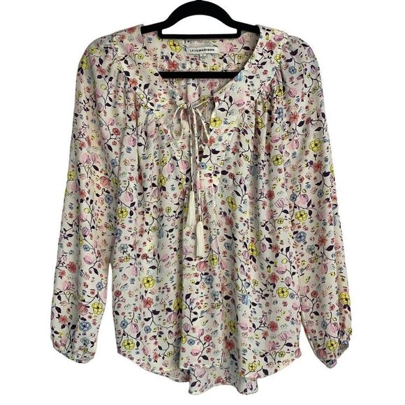 Lex & Madison Women's Multi Color Tassel Lace Up Long Sleeves Drapey Blouse Top - Picture 1 of 10